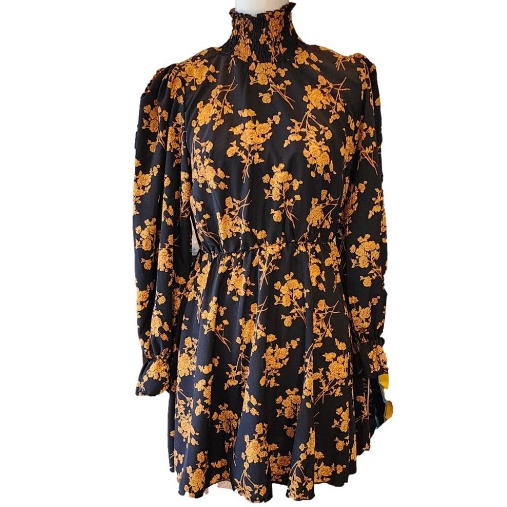 Shein Polyester Mini Dress or Tunic in pretty floral print. High Neck. Size M